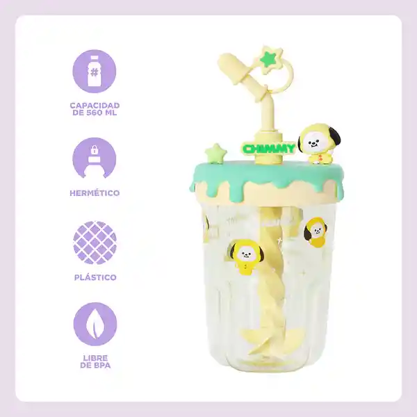 Vaso Con Pitillo Baby Chimmy 560 mL Serie Bt21 Miniso