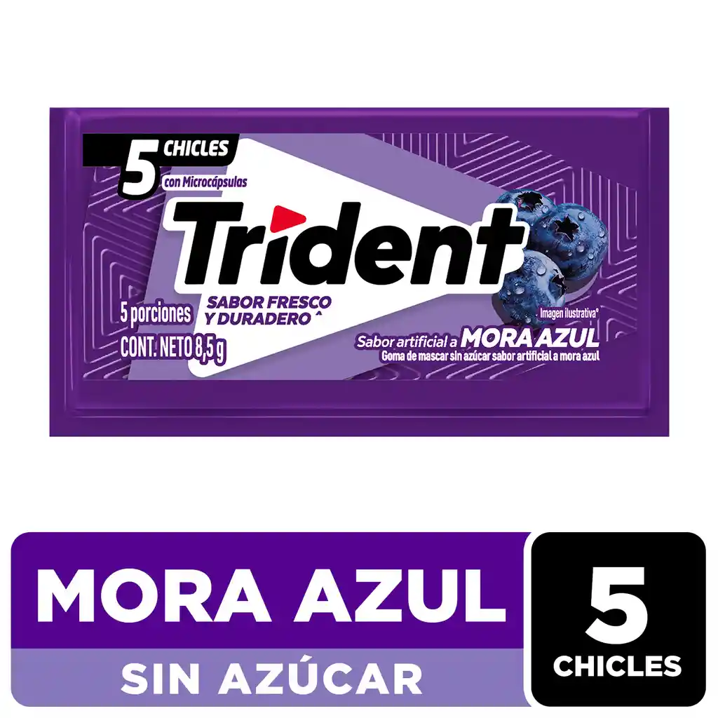 Chicle Trident Sin Azúcar Sabor Mora 5 Unid