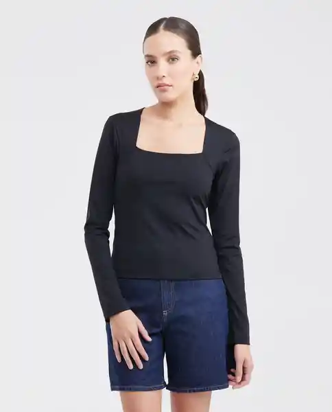 Camiseta Squareneck Negro Noche Ultra Oscuro T. L Chevignon