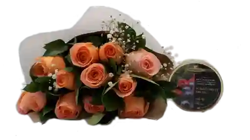 Flores Bouquet 12 Rosas Salmon Frescas Y Dulces