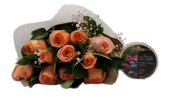 Flores Bouquet 12 Rosas Salmon Frescas Y Dulces