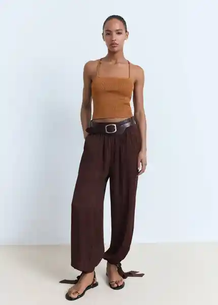 Pantalón Odalisca Chocolate Talla 38 Mujer Mango