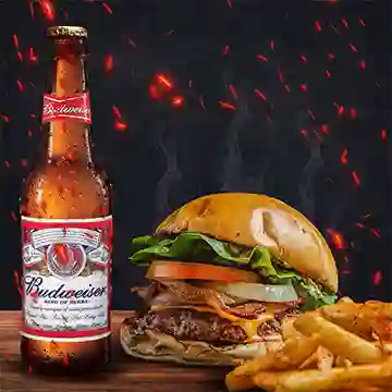 Combo Cheese & Bacon Burger y Budweiser