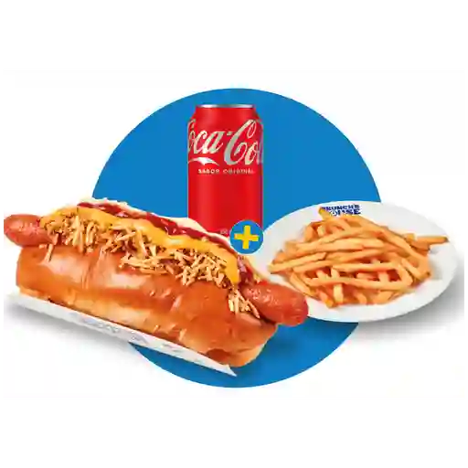 Hotdog clásico, papas y cocacola