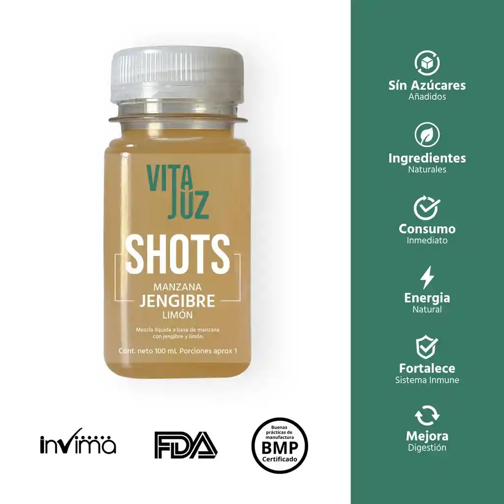 Vitajuz Shots de Jengibre Con Manzana y Limón