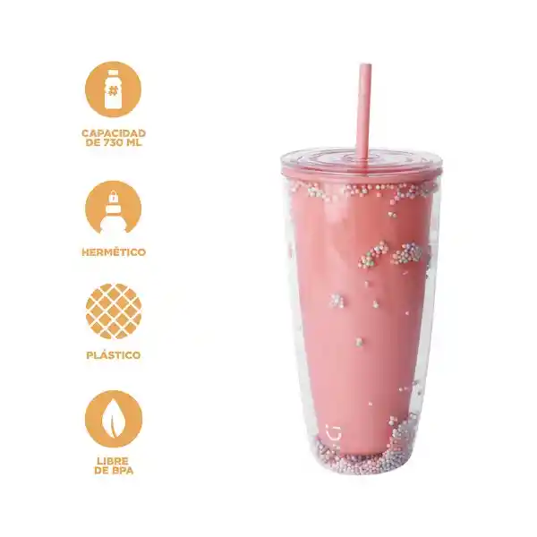 Vaso Plástico de Doble Pared Naranja 730 mL Serie Miniso