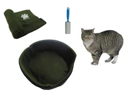 Hally Pets Set Gato Cama + Cobija + Quitamotas Verde OT0011