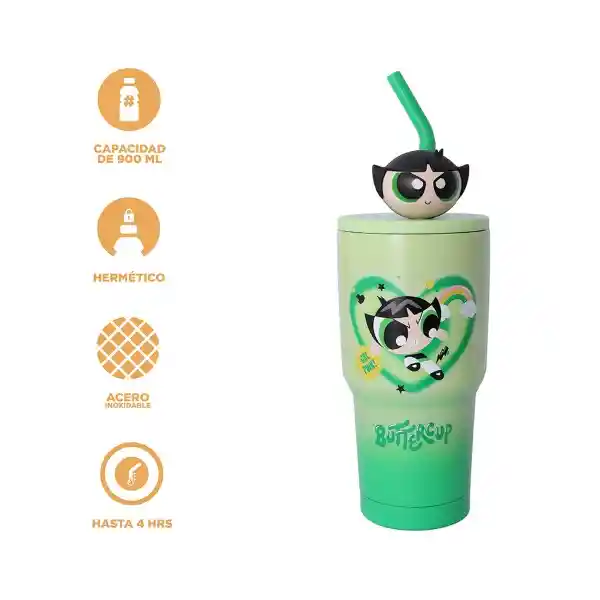 Vaso de Acero Serie Chicas Súper Poderosas Verde 900 mL Miniso