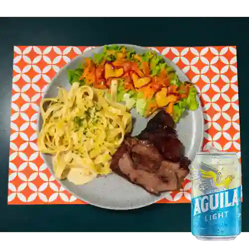 Combo Res Ahumada con Fetuchini + Aguila Light Lata 330ml