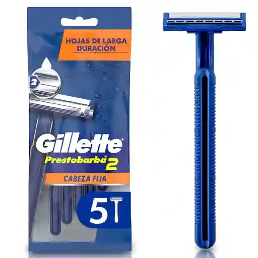 GILLETTE Prestobarba Cuchilla de Afeitar Desechable 5 Cuchillas para Hombre con 2 Hojas de Larga Duración y Cabeza Fija para Rasurar