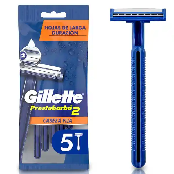 GILLETTE Prestobarba Cuchilla de Afeitar Desechable 5 Cuchillas para Hombre con 2 Hojas de Larga Duración y Cabeza Fija para Rasurar