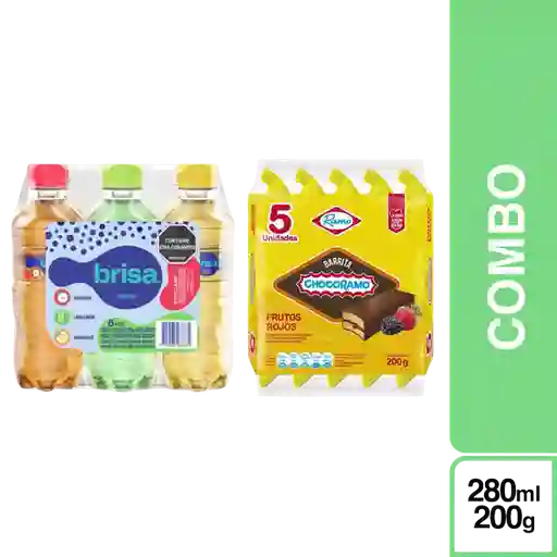 Combo Agua Brisa Saborizada 280 mL 6 Und + Chocoramo Ponqué Chocolate