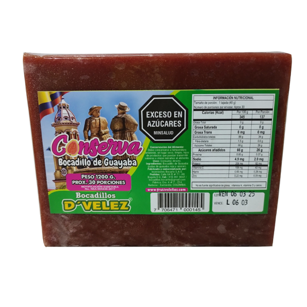 D'Velez Postre Bocadillo de Guayaba Bloque 1200 g