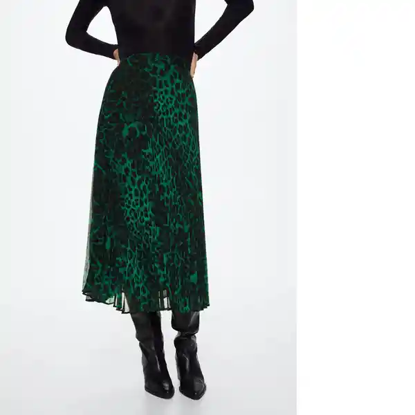 Falda Leopard-A Verde Talla M Mujer Mango