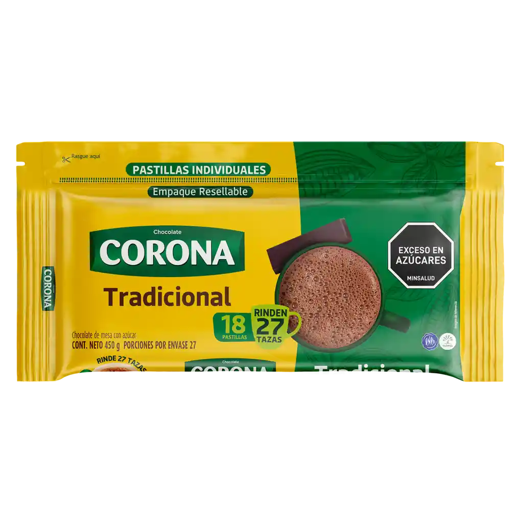 Chocolate de Mesa Corona Tradicional Pastillado x 450 g