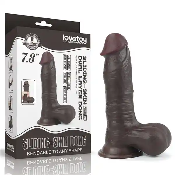 Lovetoy Dildo Sliding Skin Dual Layer Dong Brown 7.8