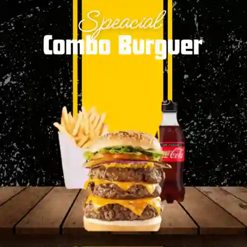 Hamburguesa Triple + Papas + Coca-cola