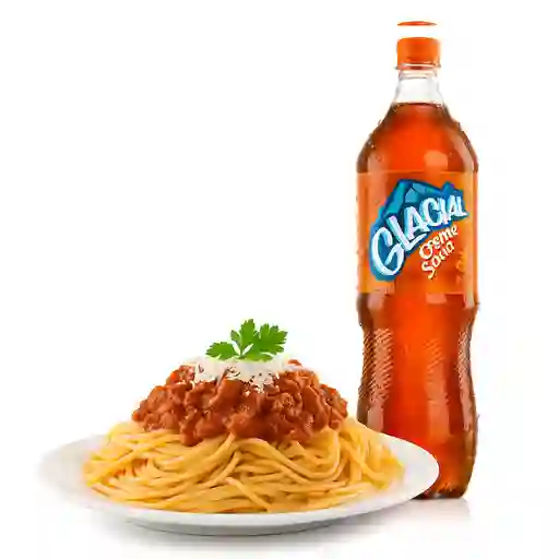 Combo spaguetti boloñesa + crema soda