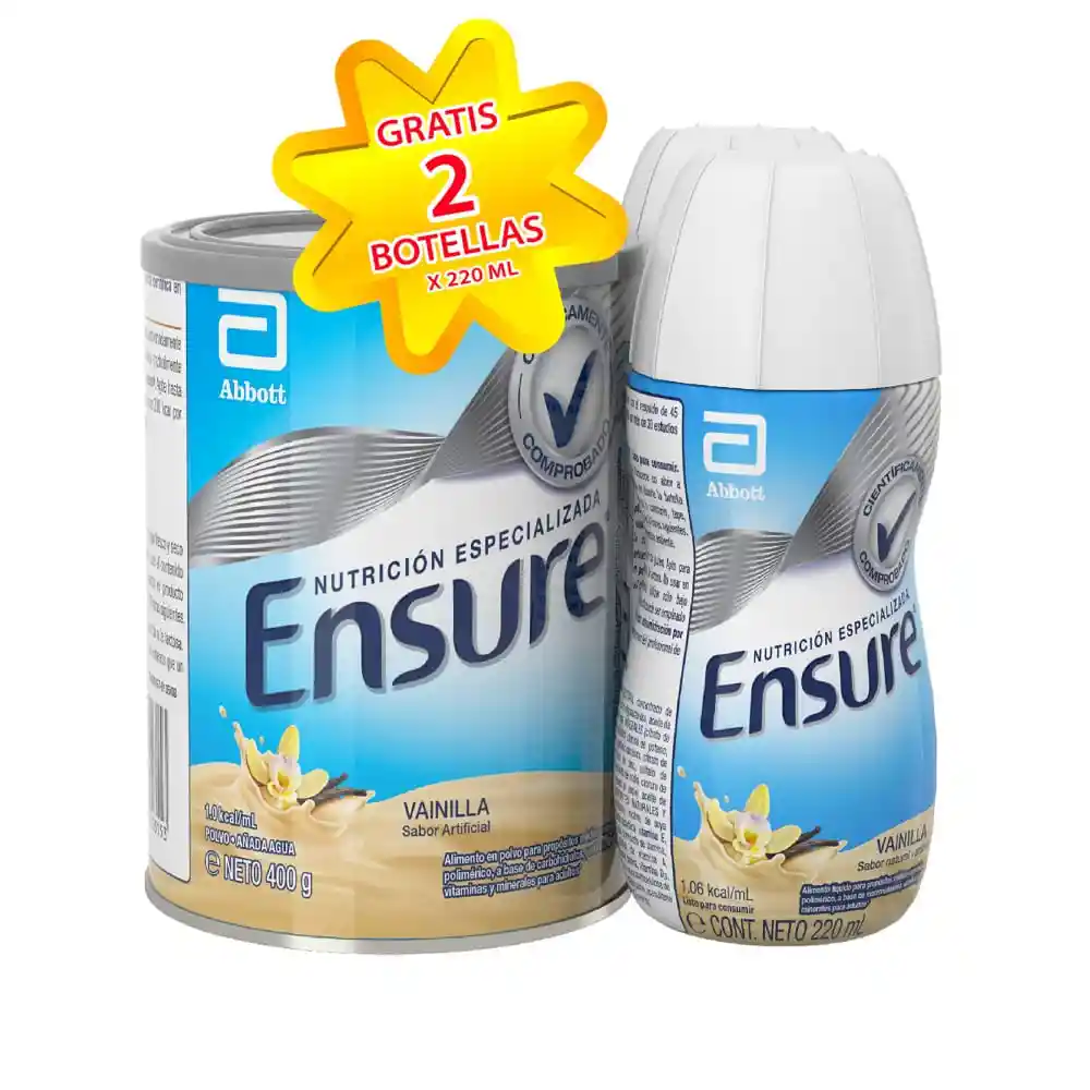 Oferta Ensure Vainilla 400 G + 2 Ensure Liquido 220 ML Sin Costo