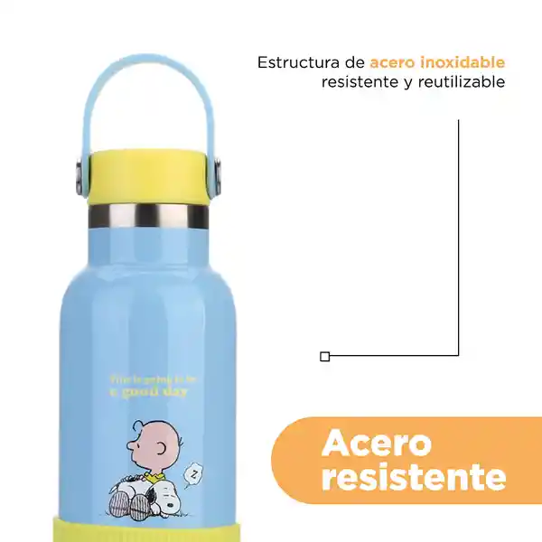 Termo de Con Asa y Funda Snoopy Colorful Azul 500 mL Miniso