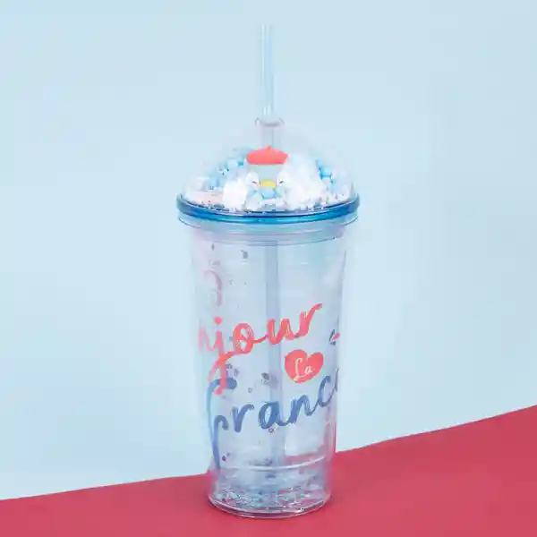 Vaso Plástico Con Pitillo de Serie Mini Family 600 mL Miniso