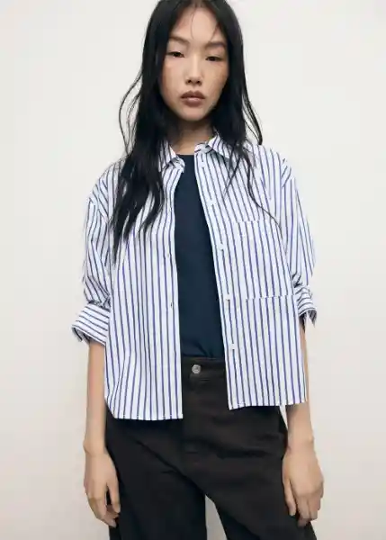 Camisa Gigi Celeste Talla L Mujer Mango