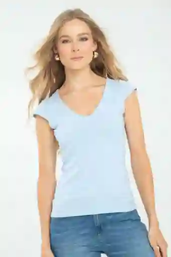 Camiseta Basica Escote V Color Azul Claro Talla S Ragged