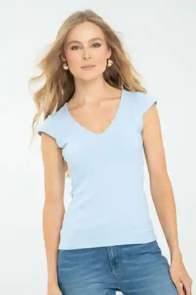 Camiseta Basica Escote V Color Azul Claro Talla S Ragged