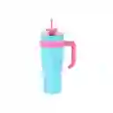 Vaso de Acero Con Pitillo Menta y Rosa 1600 mL Miniso