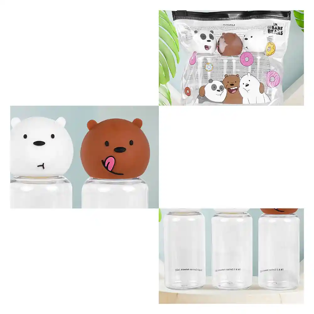 Set Botellas Viaje Silicona we Bare Bears Collection 5.0 Miniso