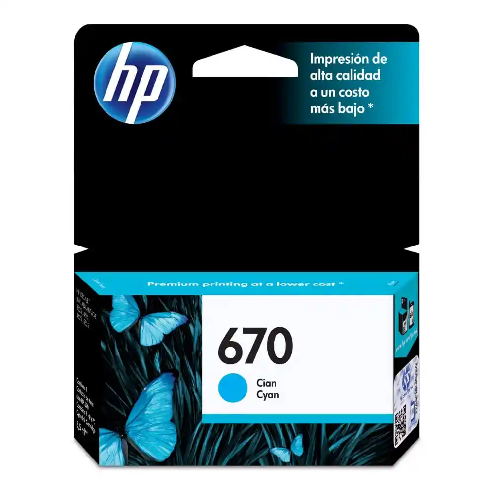 Cartucho De Tinta Hp 670 Cian Original (cz114al)