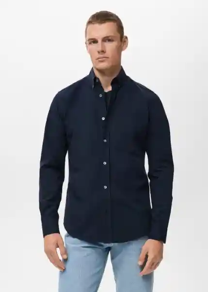 Camisa Twill Navy Talla M Hombre Mango
