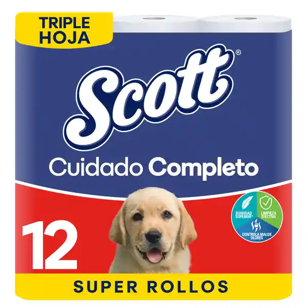 Papel Higiénico Scott Cuidado Completo Triple 30 m 12 Rollos
