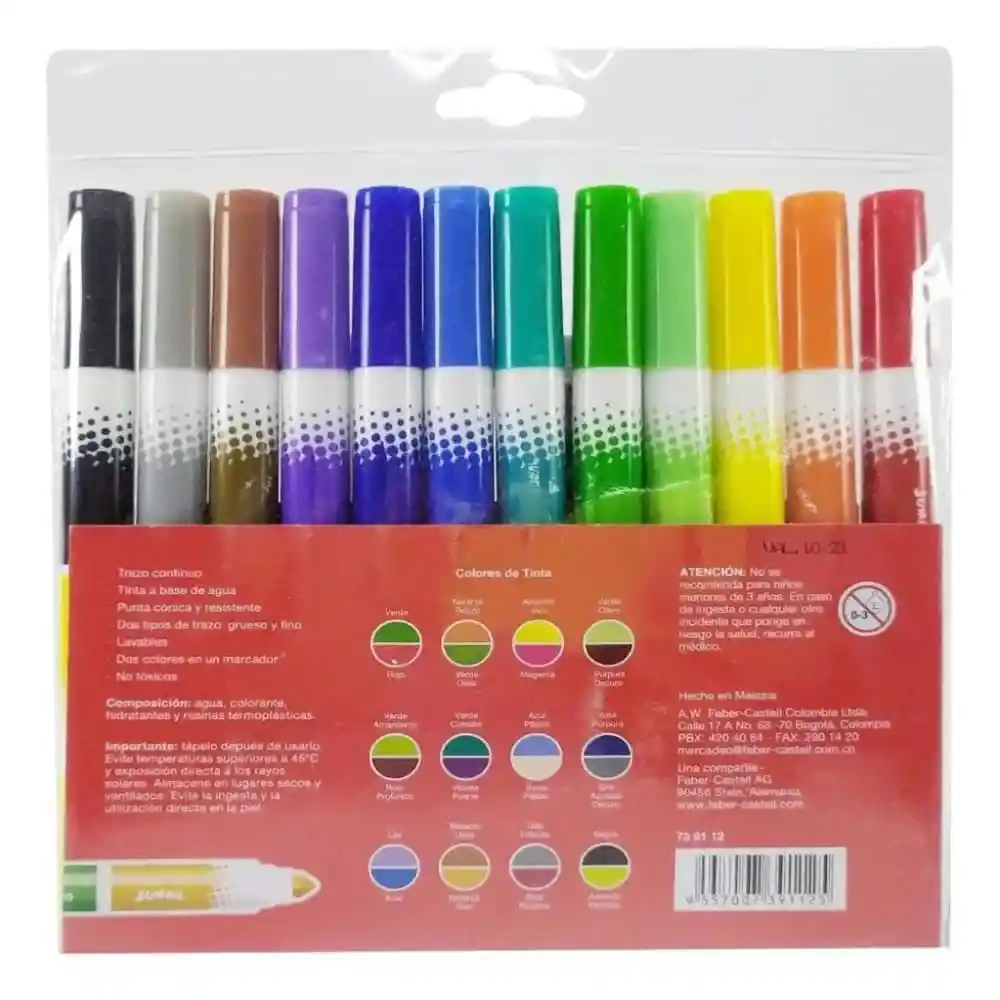 Plumones Bicolor Jumbo Faber Castell X12und