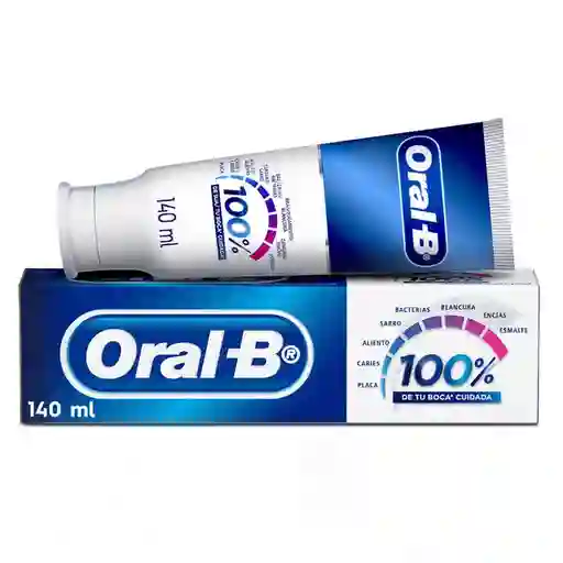 Crema Dental Oral-B 100% De Tu Boca* Cuidada Encías más Saludables en 2 semanas Combate la formación de caries desde la raíz 140ml