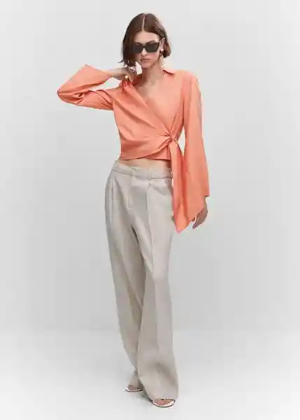 Camisa Turqui-W Coral Talla M Mujer Mango