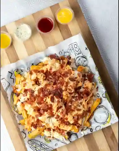 Salchipapa bacon cheese