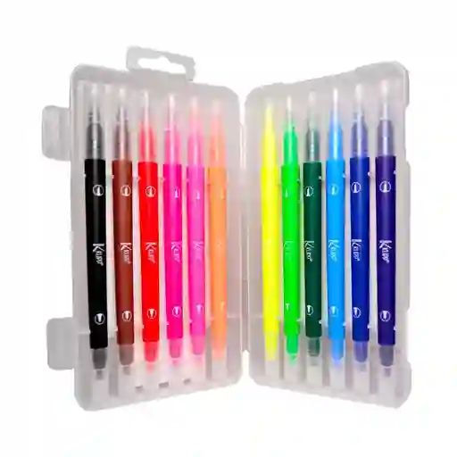 Plumon Lavable 2 En 1 Punta Pincel Y Micropunta X 12 Colores