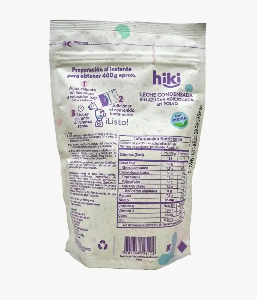 Leche Condensad Polvo S/Azucar Hiki 250 Gr