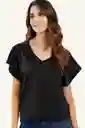 Camiseta Escote en V Color Negro Talla XL Ragged
