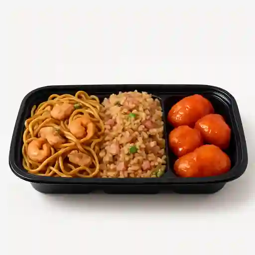 Bandeja Combinada con Espagueti y Pollo