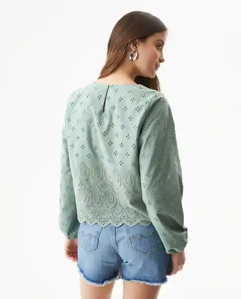 Blusa Eyelet Longsleeve Verde Golfo Medio Talla L Chevignon