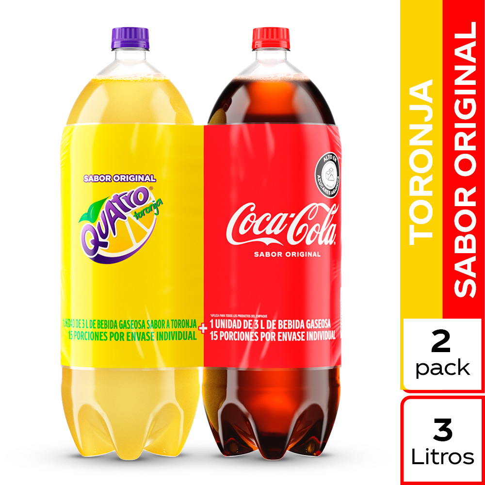 Gaseosa Coca-Cola Sabor Original 3L + Quatro Sabor Original 3L Desde ...