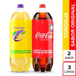 Coca-Cola Gaseosa Sabor Original 3L + Quatro Sabor Original 3 L