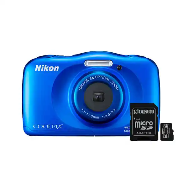 Nikon Kit Cámara Coolpix W100 Azul y Memoria Micro Sd 16 Gb