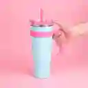 Vaso de Acero Con Pitillo Menta y Rosa 1600 mL Miniso