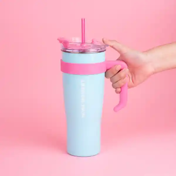 Vaso de Acero Con Pitillo Menta y Rosa 1600 mL Miniso