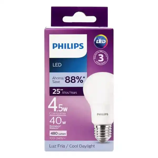 Philips Bombillo Led Luz Blanca 4.5-40W 9290012724