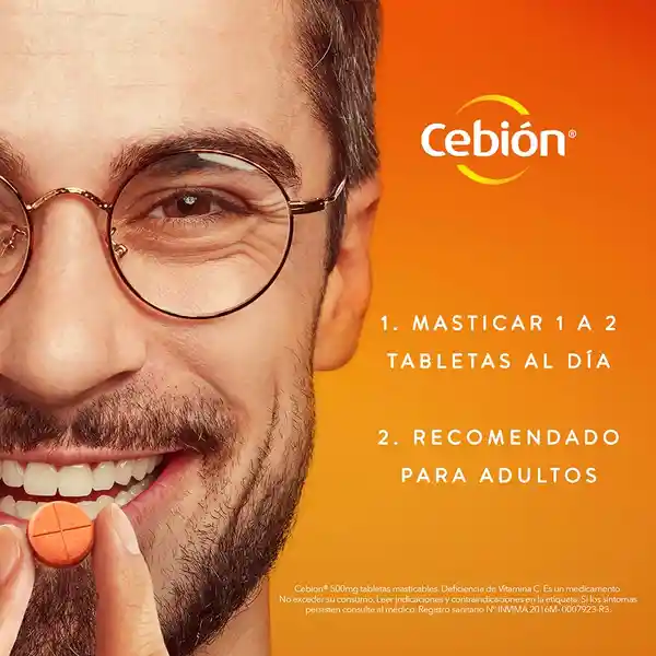 Cebión tabletas Masticables de Vitamina C sabor a Fresa con 100 unidades