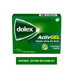 Dolex Acetaminofen Activgel Rápida Acción y Doble Tecnología